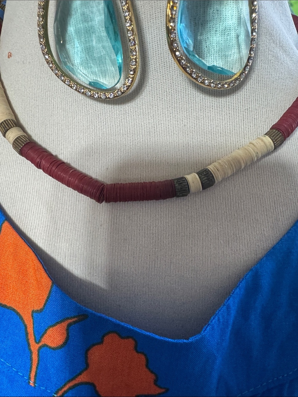 Kenneth Lane Maroon and Cream Disc Bead Necklace